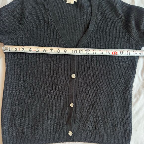 Boden Black, V-Neck, Jeweled Buttons, Wool/Alpaca Blend, Knit Cardigan- M - Picture 7 of 8